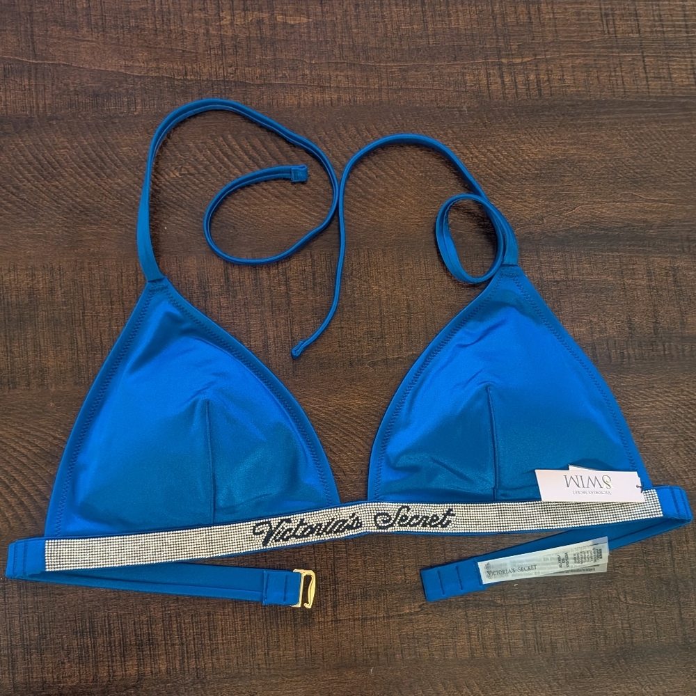 Victoria's Secret Shine Strap Swim Triangle Bikini Top. Blue Oar. Sz XL